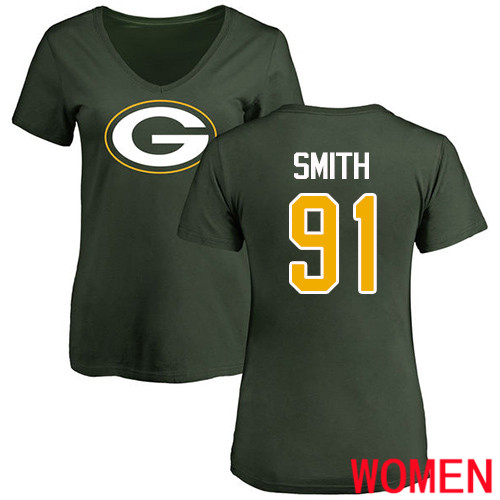 Green Bay Packers Green Women #91 Smith Preston Name And Number Logo Nike NFL T Shirt->nfl t-shirts->Sports Accessory